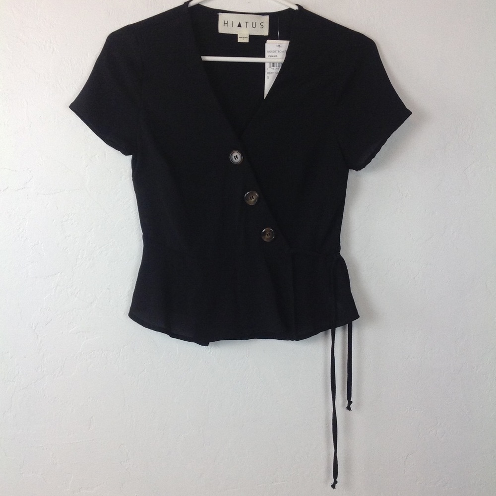 Hiatus Black Wrap V-neck Top Peplum Basics Classic Capsule